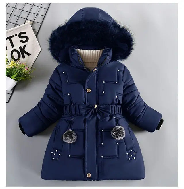 Girls Jacket Detachable Hat Plush Collar Hooded Padded Lining Coat For Kids Children