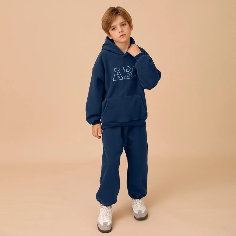 2PCS Track Suit Spring Fleece Inside Children