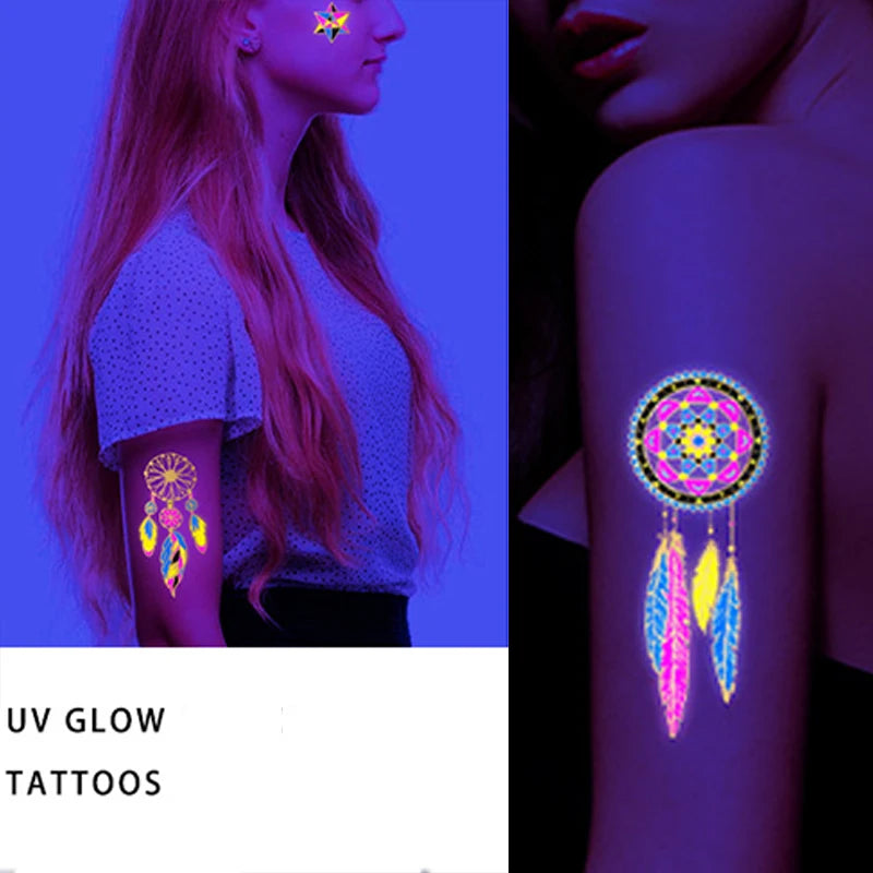 Fluorescent Sticker Luminous Temporary Tattoos Stickers UV Glow Fluorescent Bull Tattoo Waterproof For Body Art Decals