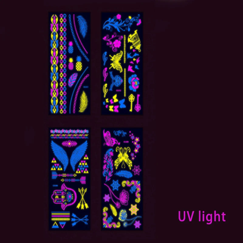 Fluorescent Sticker Luminous Temporary Tattoos Stickers UV Glow Fluorescent Bull Tattoo Waterproof For Body Art Decals