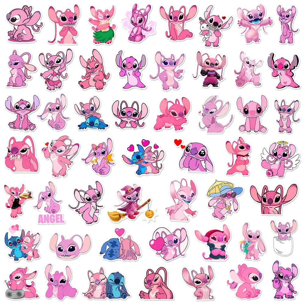 10/30/50pcs Cute Pink Cartoon Lilo & Stitch Angel Stickers Decals Laptop Phone Notebook Decoration Sticker for Girl Kids Toys