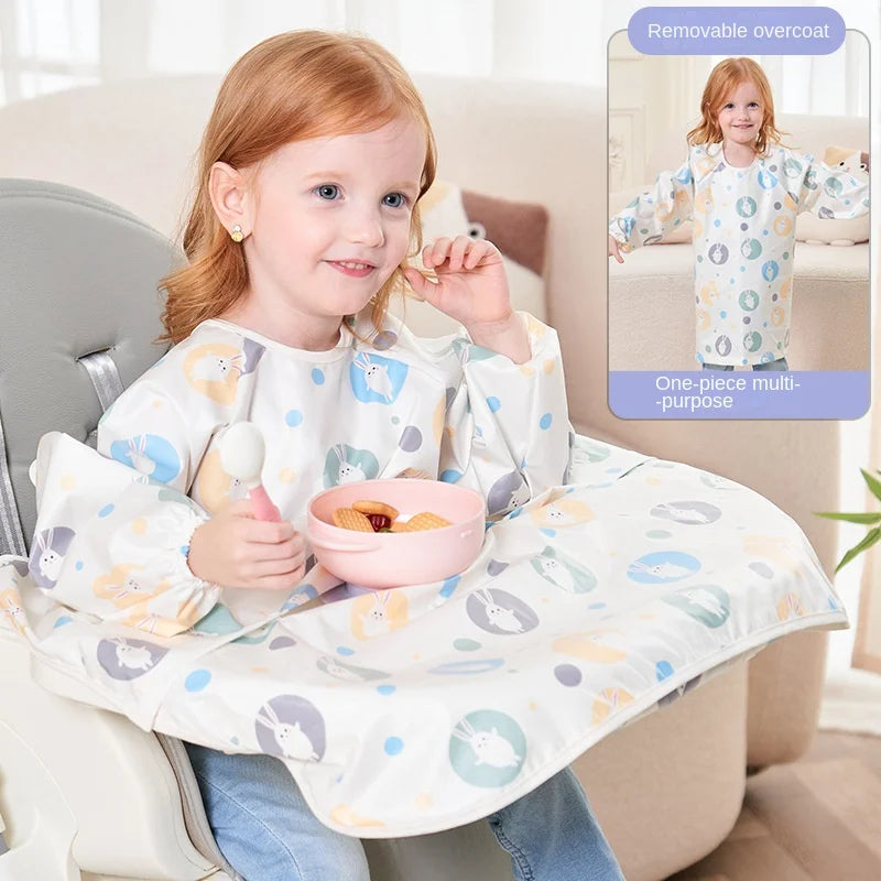 Clean Feeding Bib for Baby Boys Girl 8M-5Y Waterproof Bib Apron Smock with Table Cover Infant Mess-Free Kids Full Coverage Bib