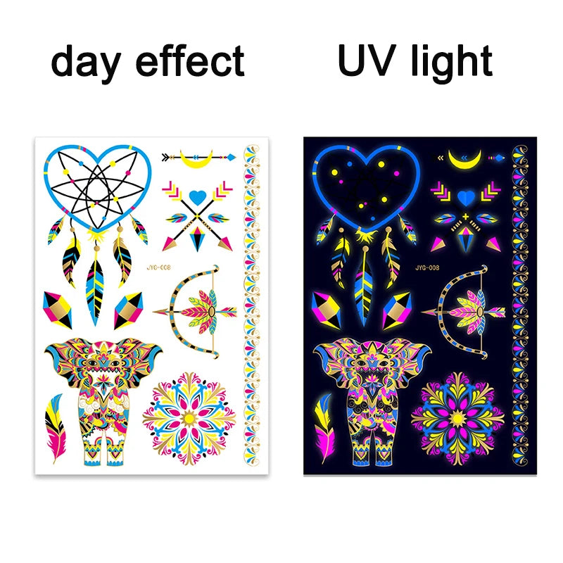 ملصقات وشم مؤقتة مضيئة بضوء الأشعة فوق البنفسجية، ملصقات وشم الثور الفلوري المقاومة للماء لفن الجسم