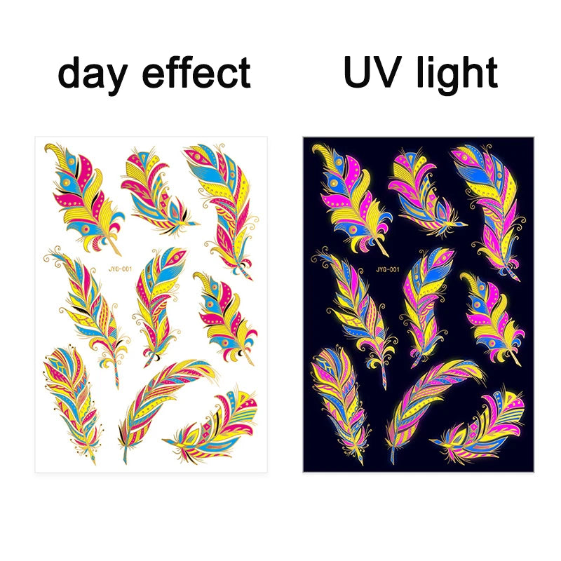 ملصقات وشم مؤقتة مضيئة بضوء الأشعة فوق البنفسجية، ملصقات وشم الثور الفلوري المقاومة للماء لفن الجسم
