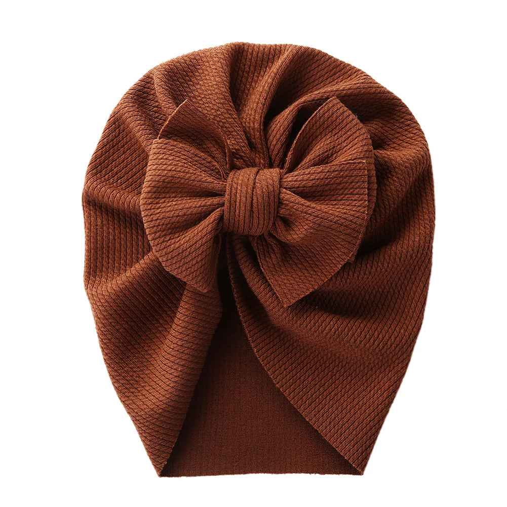 Solid Textured Ribbed Turban Baby Hats Bow