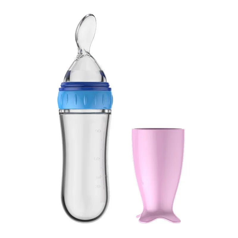 Safe Useful Silicone Baby Bottle With Spoon Food Supplement Rice Cereal Bottles Squeeze Spoon Milk Feeding Bottle Cup