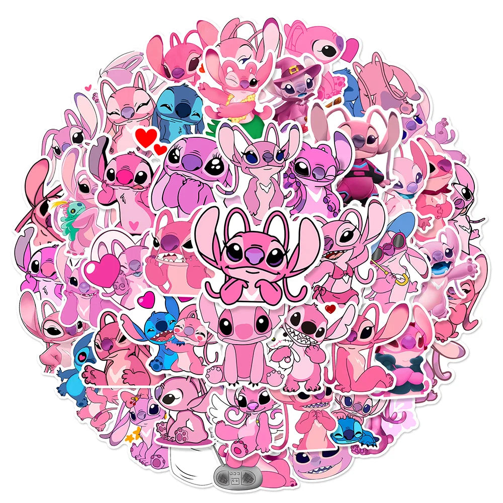 10/30/50pcs Cute Pink Cartoon Lilo & Stitch Angel Stickers Decals Laptop Phone Notebook Decoration Sticker for Girl Kids Toys