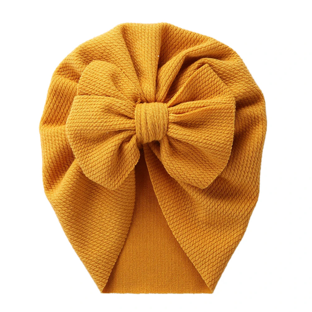 Solid Textured Ribbed Turban Baby Hats Bow