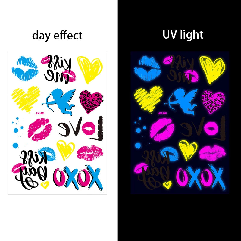 Fluorescent Sticker Luminous Temporary Tattoos Stickers UV Glow Fluorescent Bull Tattoo Waterproof For Body Art Decals