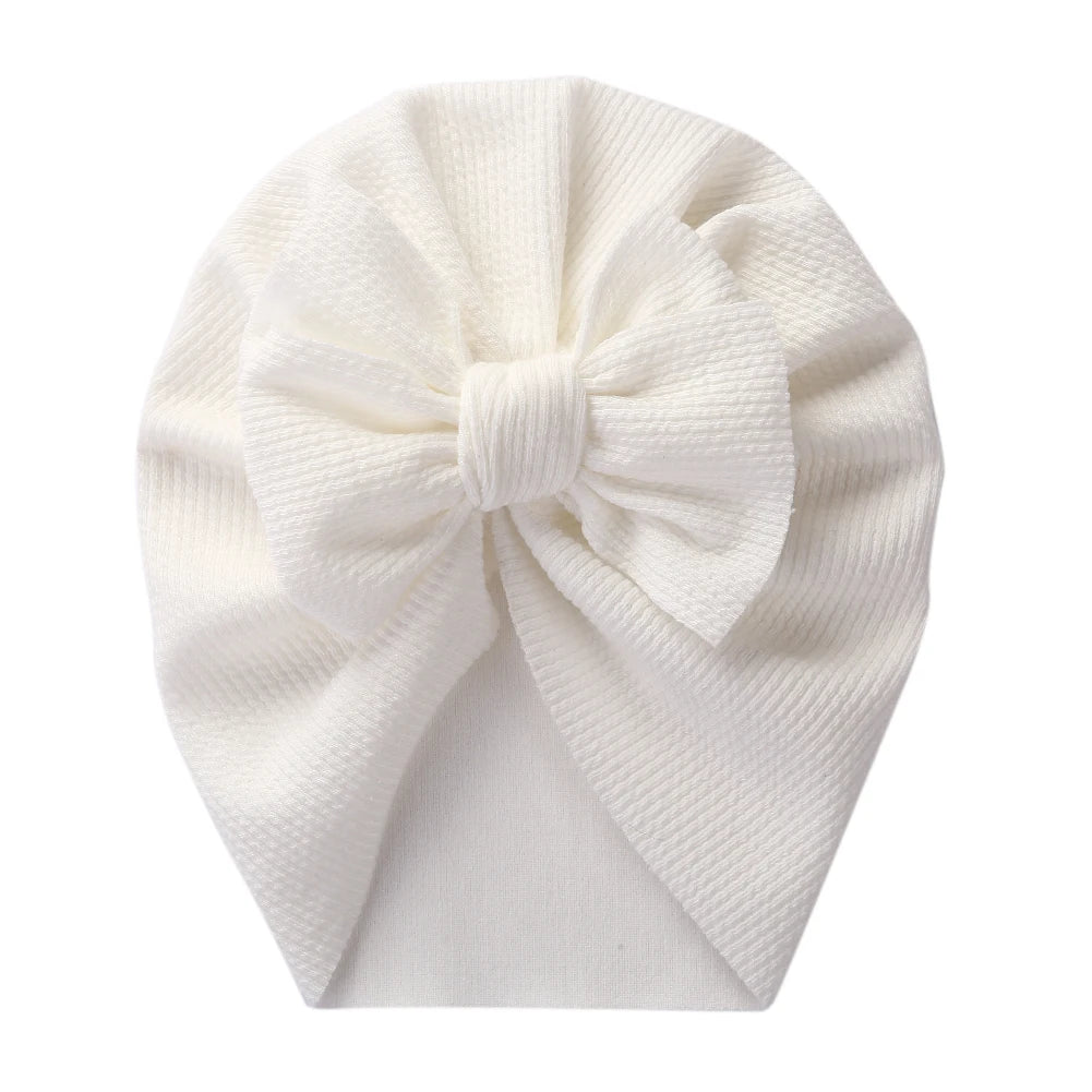 Solid Textured Ribbed Turban Baby Hats Bow