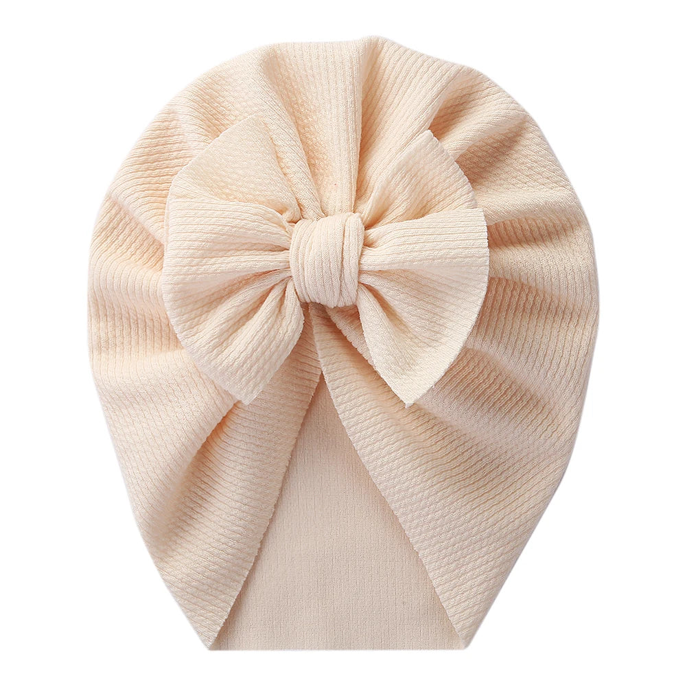 Solid Textured Ribbed Turban Baby Hats Bow