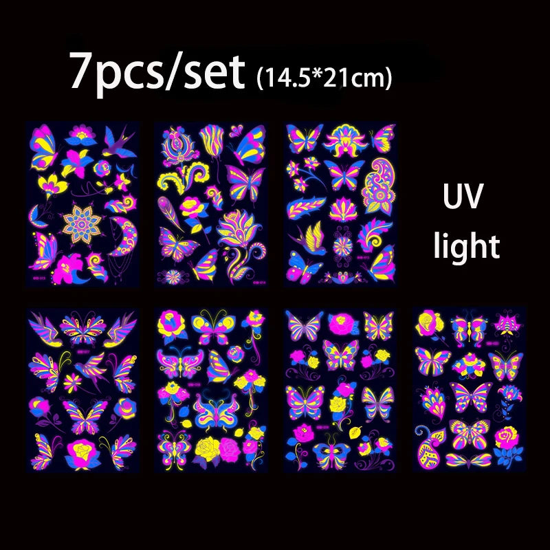 ملصقات وشم مؤقتة مضيئة بضوء الأشعة فوق البنفسجية، ملصقات وشم الثور الفلوري المقاومة للماء لفن الجسم
