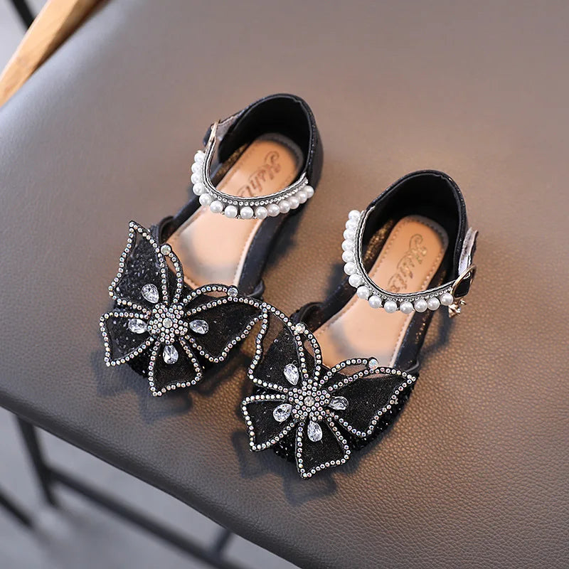 Summer Girls Sandals Fashion Sequins Rhinestone Bow Girls Princess Shoes Baby Girl Shoes Flat Heel Sandals Size 21-35