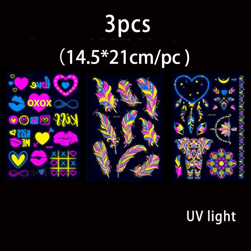 Fluorescent Sticker Luminous Temporary Tattoos Stickers UV Glow Fluorescent Bull Tattoo Waterproof For Body Art Decals