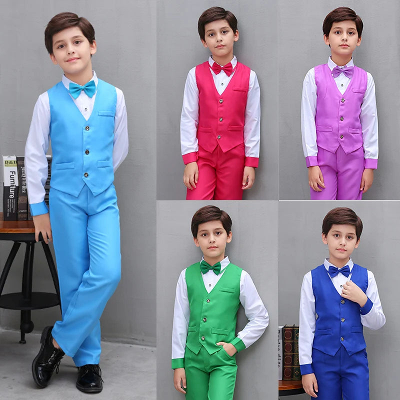 LOLANTA 4Pcs Kids Boys Formal Vest Suits Child Clothes Sets Wedding Piano Performance Outfits 3-12 Years