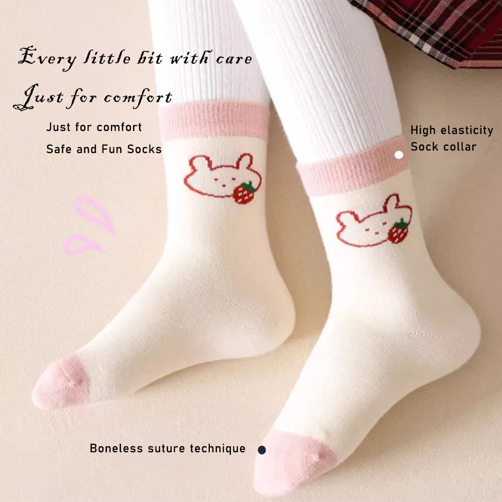 5Pairs 1-14Years Girl Cotton Mid-tube Socks Do Not Fade Coloful All-match Soft And Delicate Sports Socks Children Clothes Girl