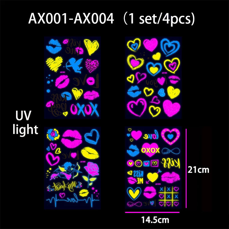 ملصقات وشم مؤقتة مضيئة بضوء الأشعة فوق البنفسجية، ملصقات وشم الثور الفلوري المقاومة للماء لفن الجسم