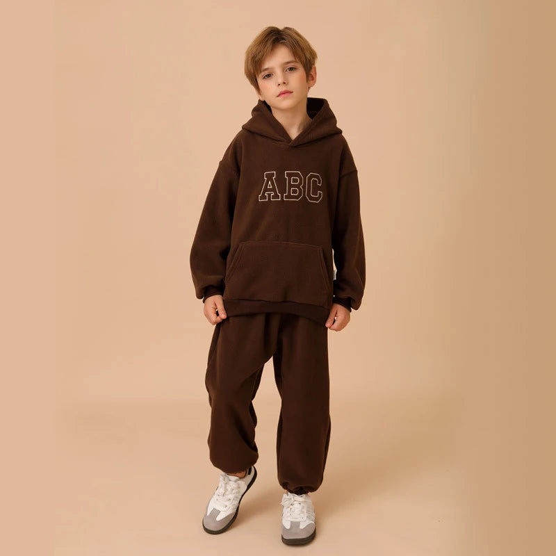 2PCS Track Suit Spring Fleece Inside Children