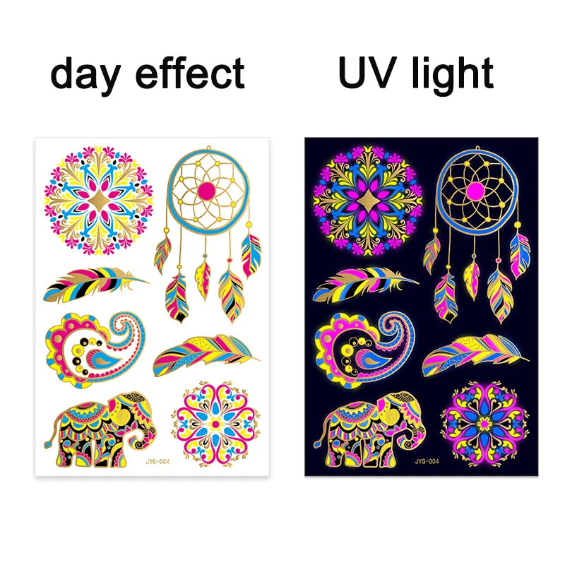 ملصقات وشم مؤقتة مضيئة بضوء الأشعة فوق البنفسجية، ملصقات وشم الثور الفلوري المقاومة للماء لفن الجسم