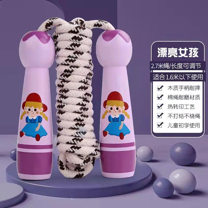 Children's Sports Adjustable Cotton Rope  Ropes Sport Fitness Lovely Cartoon Skipping Natural Wooden Handle Fillet Design