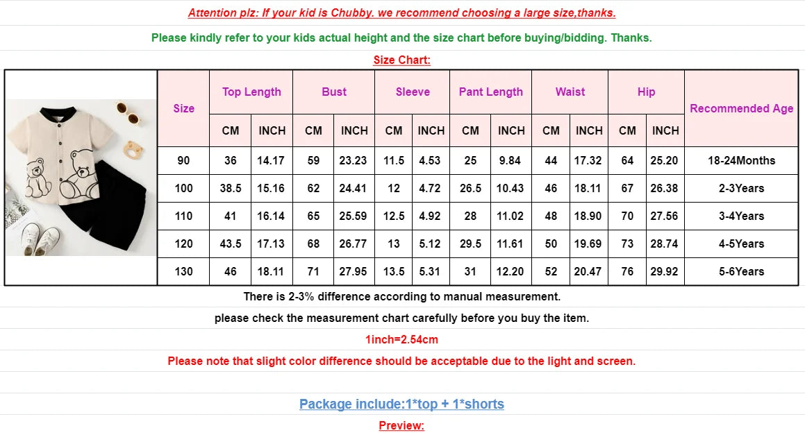 طقم ملابس للأطفال الأولاد مكون من قطعتين، قميص بأكمام قصيرة وأزرار بطبعة دب + شورت، ملابس حفلات عيد ميلاد عصرية للأولاد من سن 1 إلى 6 سنوات