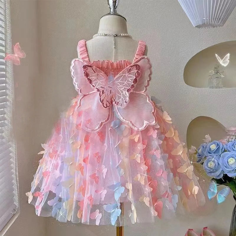 New Baby Girls Birthday Party Evening Dresses Summer Butterfly Wings