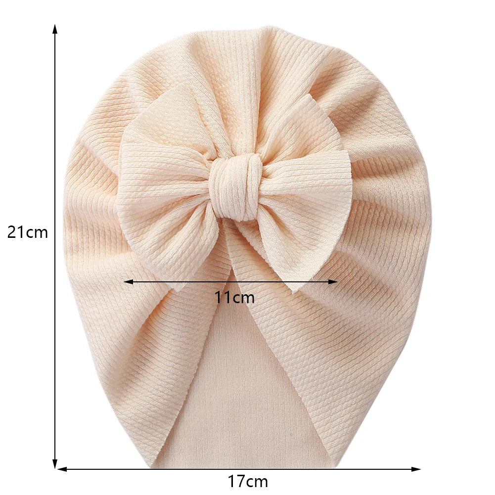 Solid Textured Ribbed Turban Baby Hats Bow