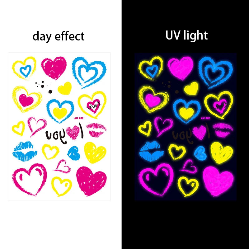 Fluorescent Sticker Luminous Temporary Tattoos Stickers UV Glow Fluorescent Bull Tattoo Waterproof For Body Art Decals