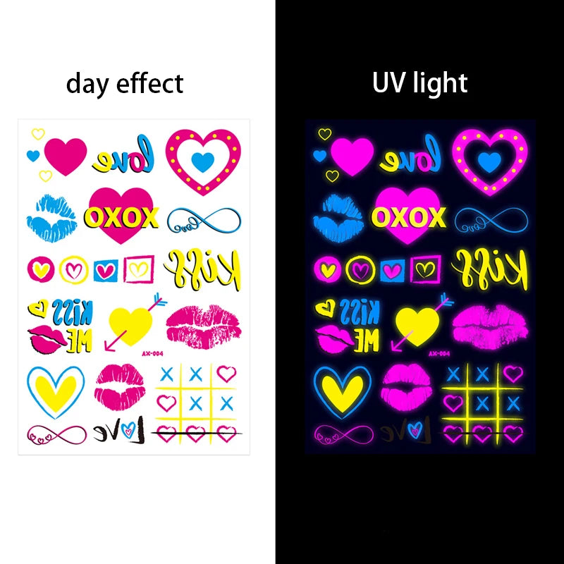 ملصقات وشم مؤقتة مضيئة بضوء الأشعة فوق البنفسجية، ملصقات وشم الثور الفلوري المقاومة للماء لفن الجسم