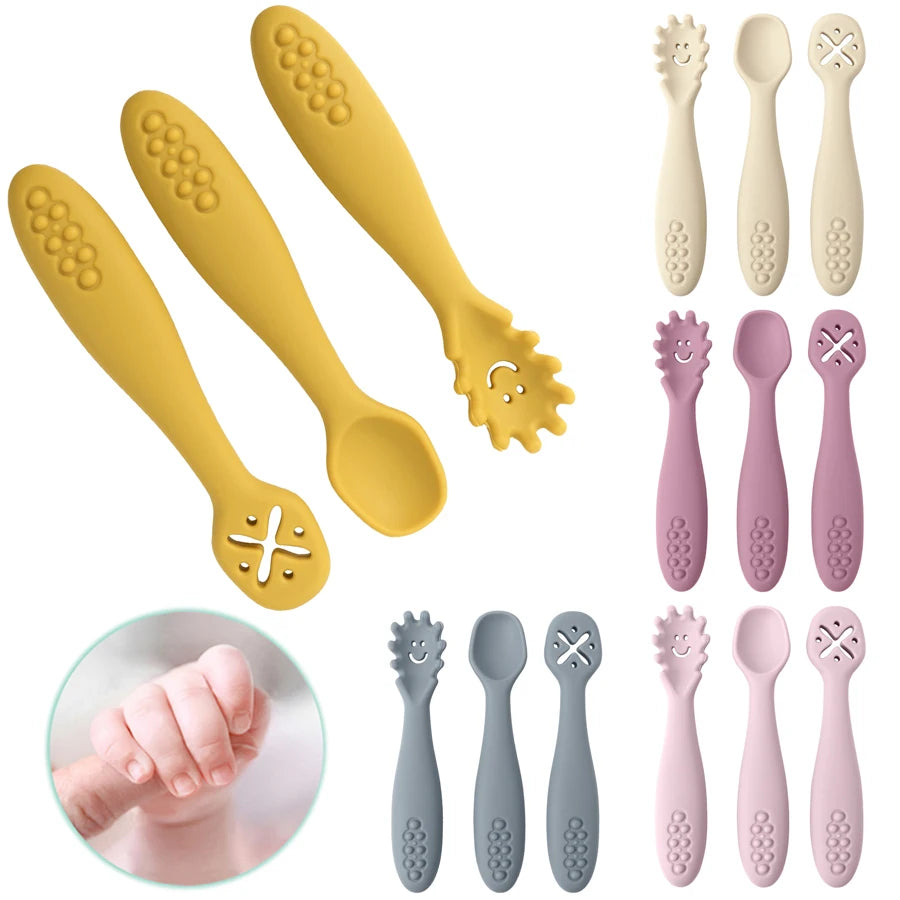 3PCS Cute Baby Learning Spoons Utensils Set