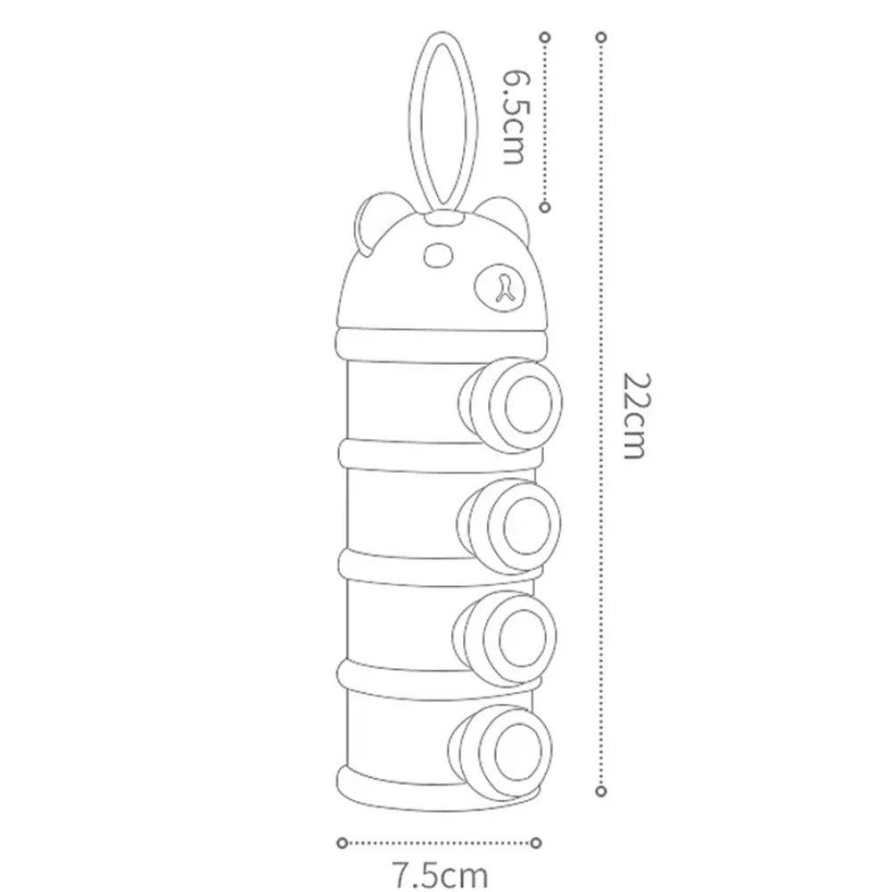 صندوق مسحوق حليب محمول على شكل دب مكون من 4 طبقات مع فتحات متعددة وحبوب طعام للأطفال الرضع وعلبة وجبات خفيفة