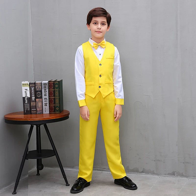 LOLANTA 4Pcs Kids Boys Formal Vest Suits Child Clothes Sets Wedding Piano Performance Outfits 3-12 Years