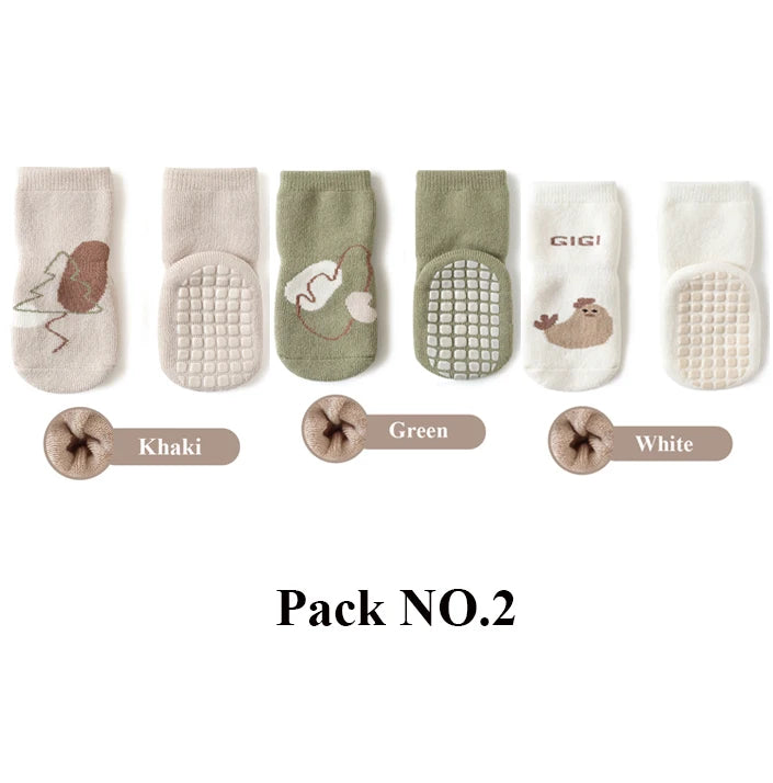 3 Pairs Winter Terry Fur Thicken Kids Newborn Baby Anti-slip Socks Cute Cartoon Floor Playing Plush Socks 0-5Y