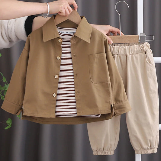 3Piece Sets Spring Autumn Baby Boy Clothes Korean Fashion Casual Long Sleeve Tops+T-shirt+Pants Children Boutique Clothing