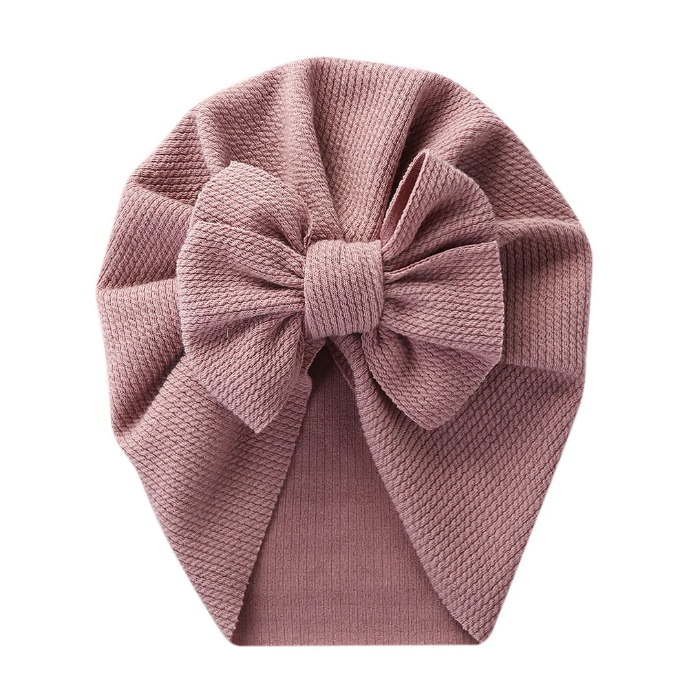 Solid Textured Ribbed Turban Baby Hats Bow