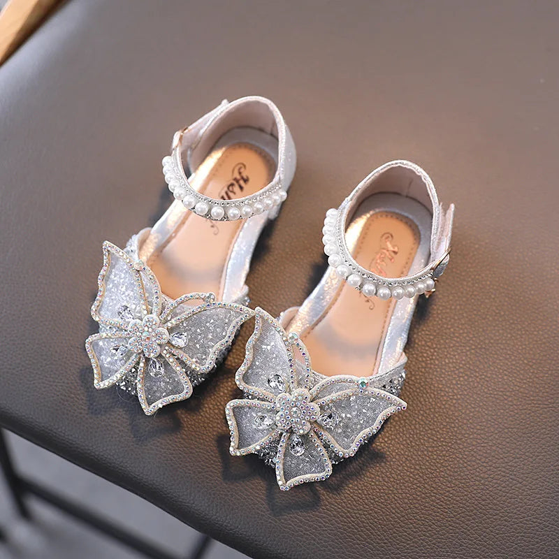 Summer Girls Sandals Fashion Sequins Rhinestone Bow Girls Princess Shoes Baby Girl Shoes Flat Heel Sandals Size 21-35