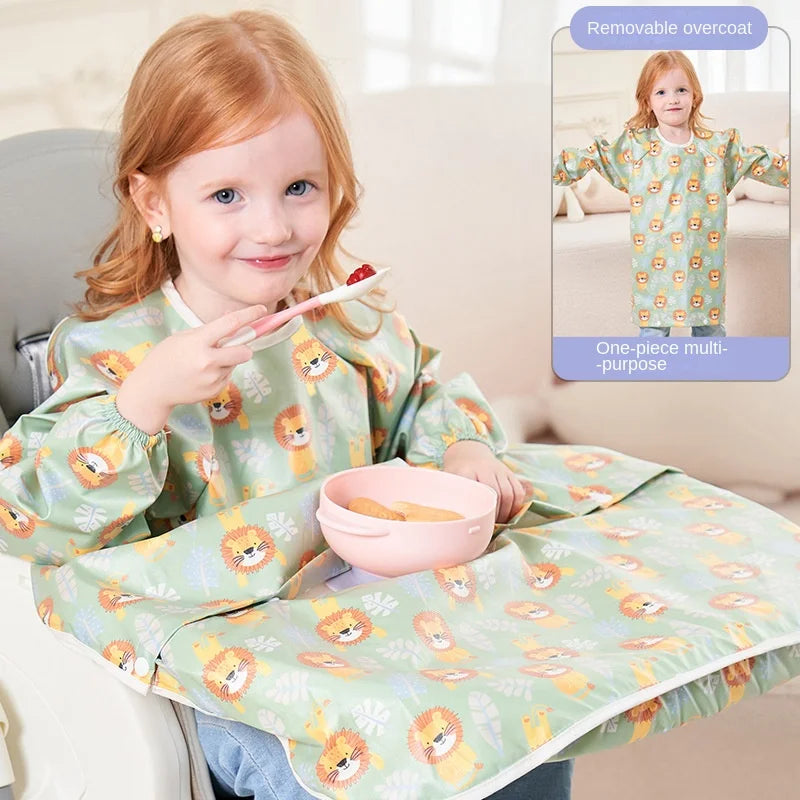 Clean Feeding Bib for Baby Boys Girl 8M-5Y Waterproof Bib Apron Smock with Table Cover Infant Mess-Free Kids Full Coverage Bib