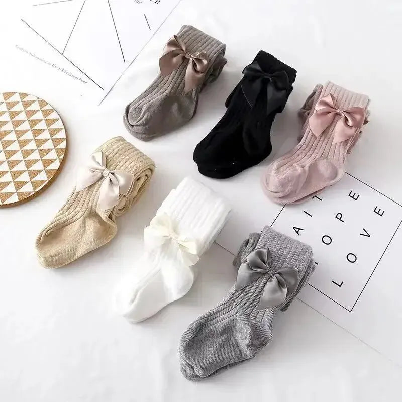 Cute Bowknot Tights For Girls Knitted Cotton Winter Girls Tights High Waist Children Pantyhose Baby Girl Toddler Tights