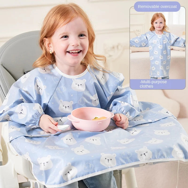 Clean Feeding Bib for Baby Boys Girl 8M-5Y Waterproof Bib Apron Smock with Table Cover Infant Mess-Free Kids Full Coverage Bib