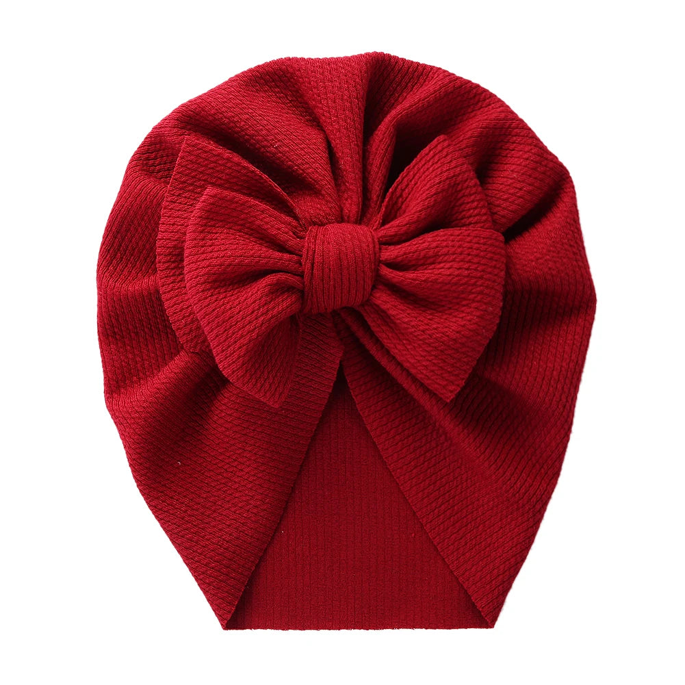 Solid Textured Ribbed Turban Baby Hats Bow