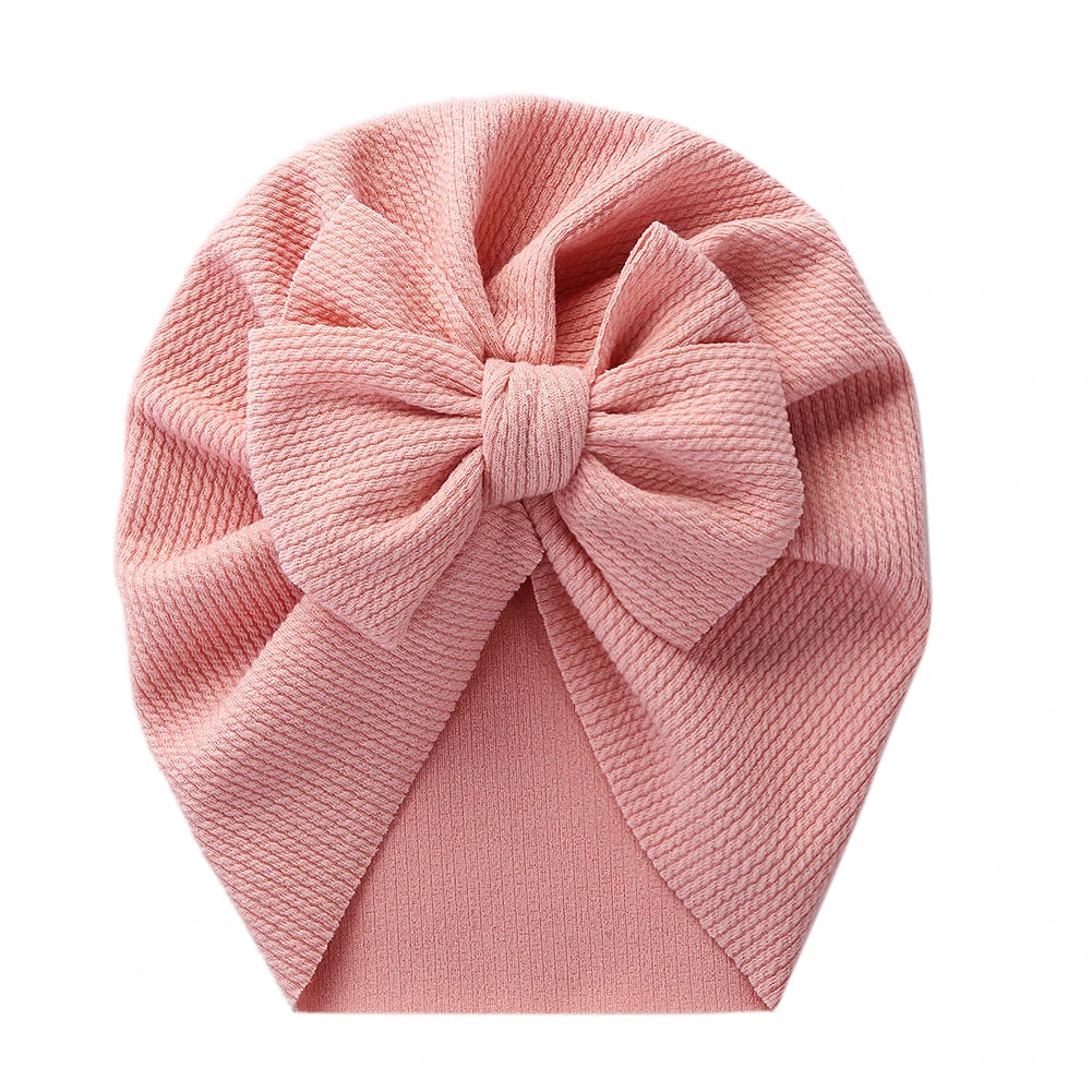 Solid Textured Ribbed Turban Baby Hats Bow