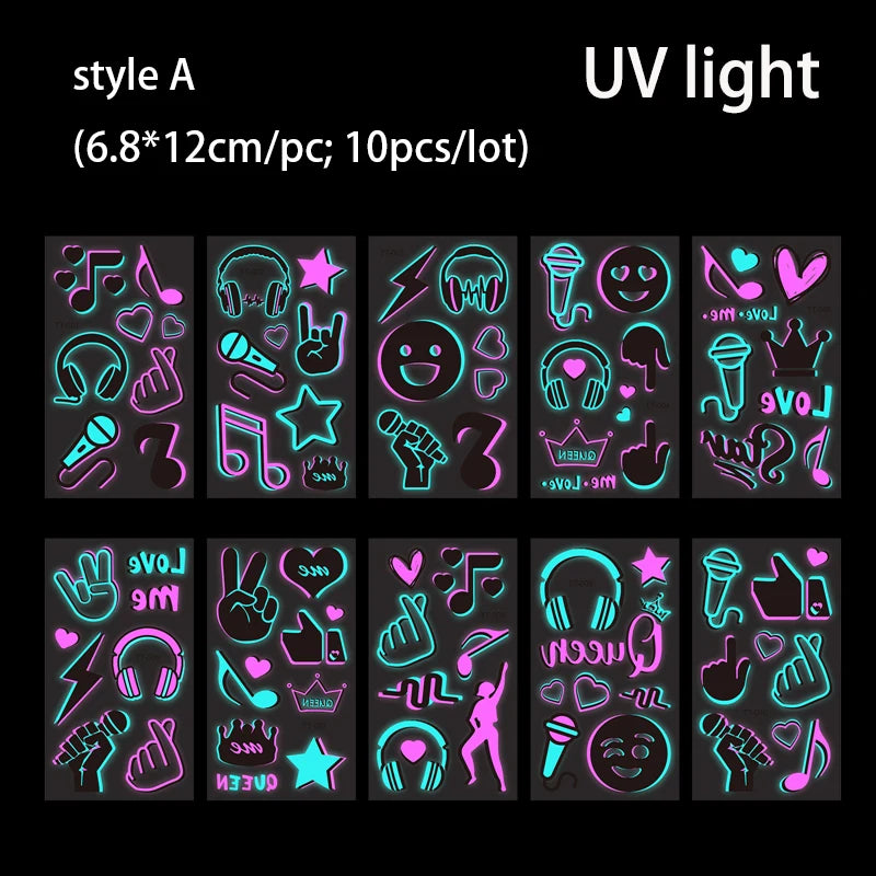 Fluorescent Sticker Luminous Temporary Tattoos Stickers UV Glow Fluorescent Bull Tattoo Waterproof For Body Art Decals