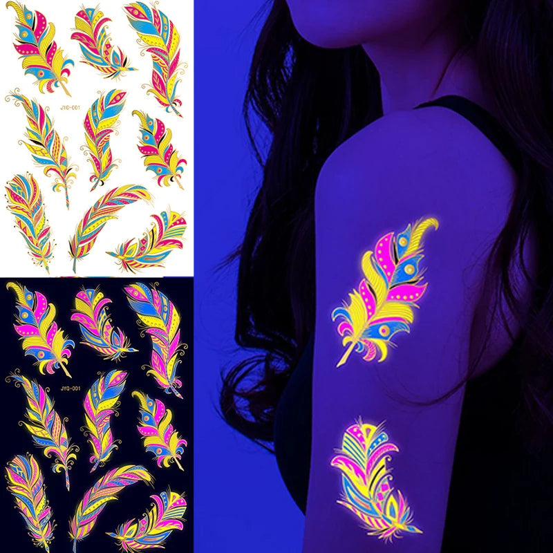 Fluorescent Sticker Luminous Temporary Tattoos Stickers UV Glow Fluorescent Bull Tattoo Waterproof For Body Art Decals