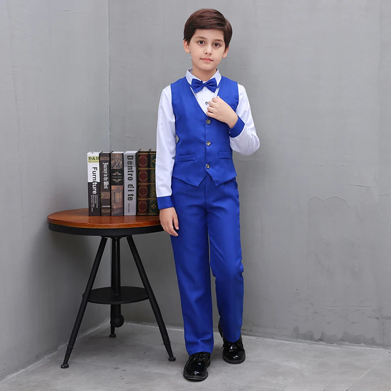 LOLANTA 4Pcs Kids Boys Formal Vest Suits Child Clothes Sets Wedding Piano Performance Outfits 3-12 Years