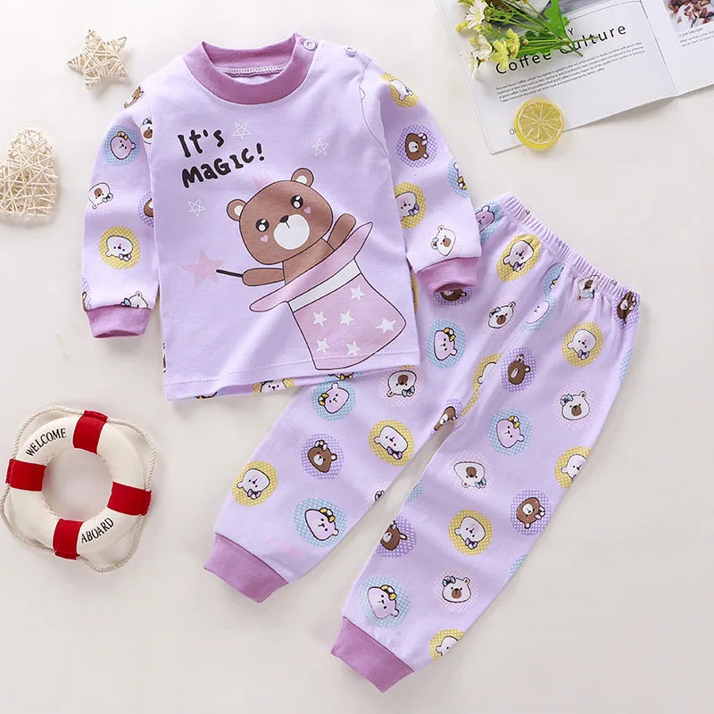 2024 New Baby Cotton Home Clothes Children's Class Suit Boys Girls Pajamas Kids Long T-shirt + Pants