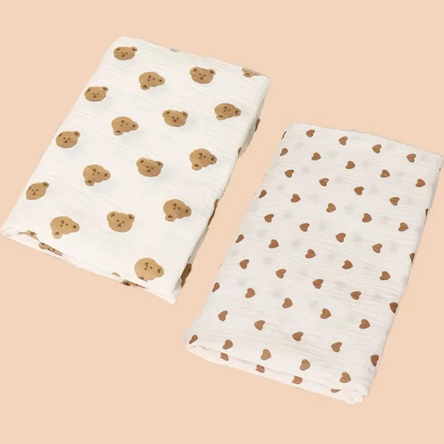 2Pc Cotton Muslin Blankets Baby Receiving Blanket for Newborn