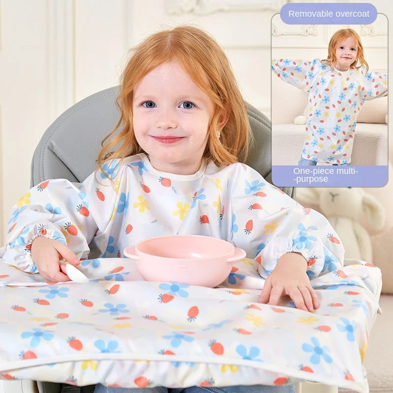 Clean Feeding Bib for Baby Boys Girl 8M-5Y Waterproof Bib Apron Smock with Table Cover Infant Mess-Free Kids Full Coverage Bib