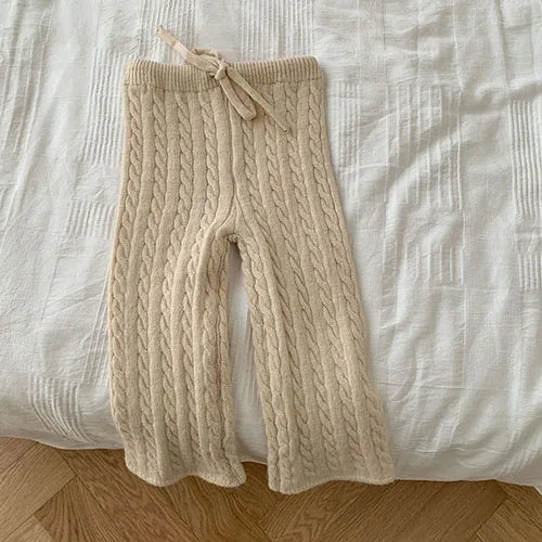 Kids Knitted Clothing Set Long Sleeved Solid Color Pullover Sweater+Pants Korean Style Baby Girl Clothes Suit