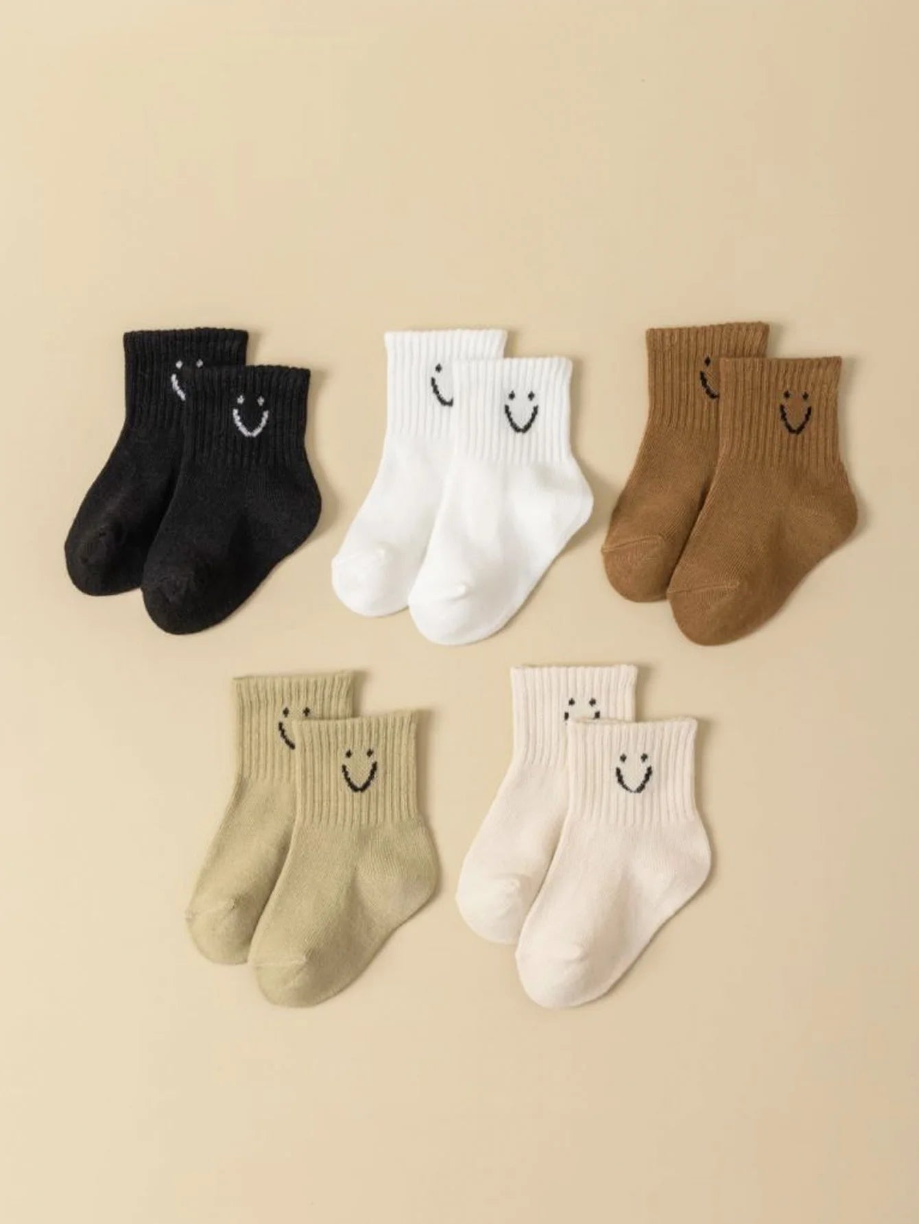 5pairs/set Baby Cartoon Pattern & Solid Color Socks