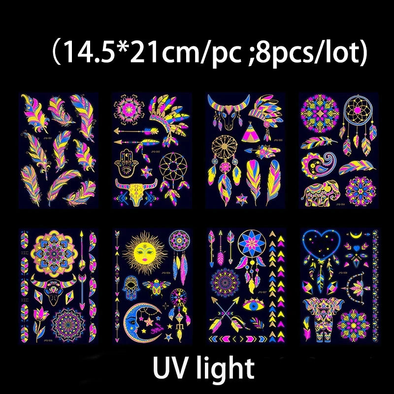 ملصقات وشم مؤقتة مضيئة بضوء الأشعة فوق البنفسجية، ملصقات وشم الثور الفلوري المقاومة للماء لفن الجسم